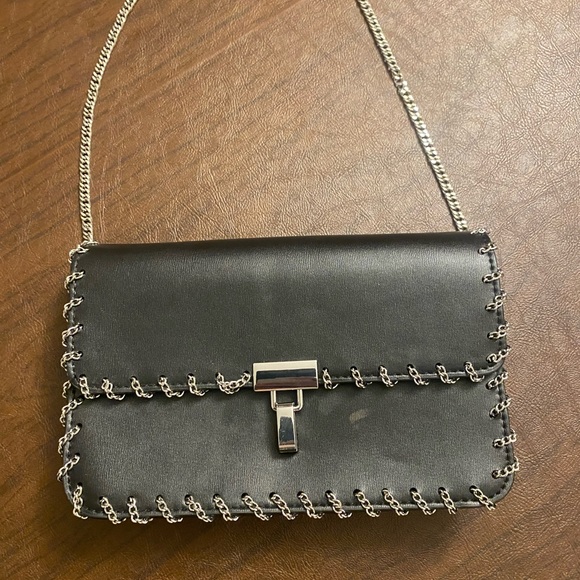 Zara Black Crossbody Bag with Silver Chain Detail - Picture 1 of 11